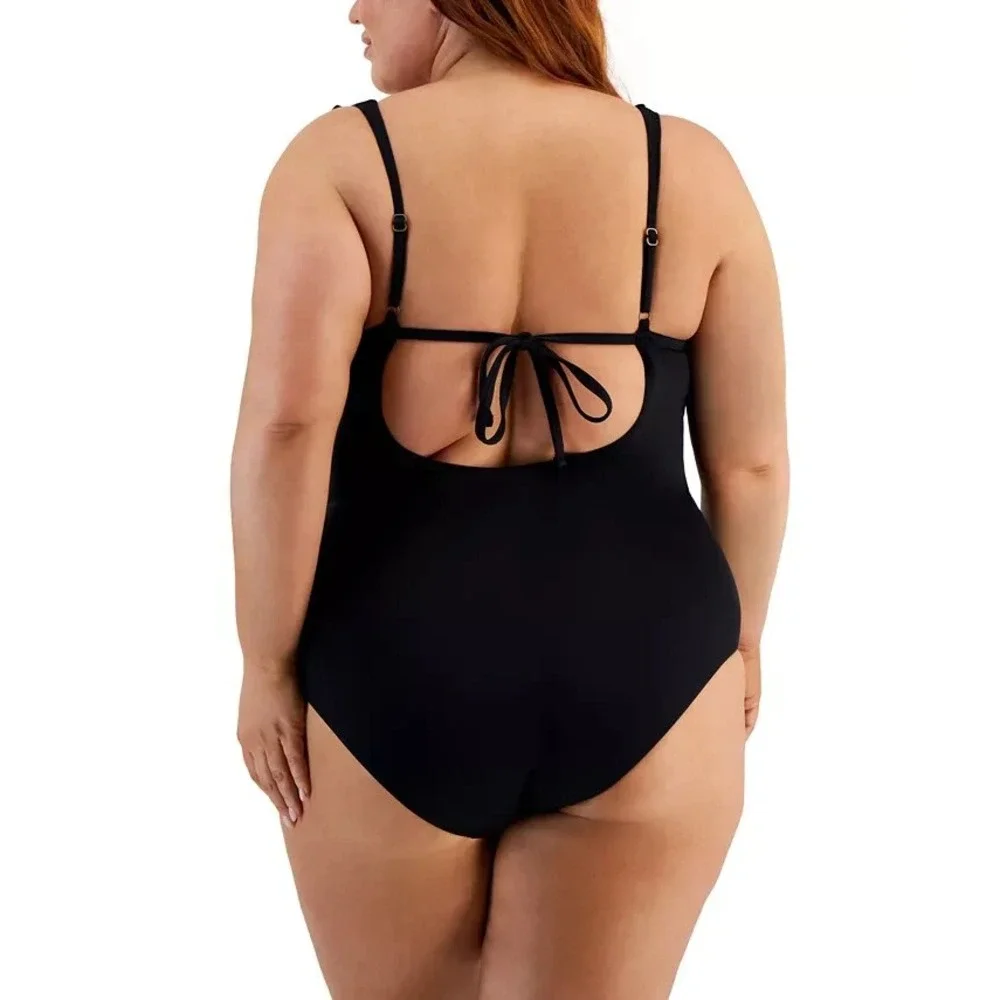 Becca ETC Color Code Ruffled One Piece Swimsuit Black Plus Size 2X‎ 20 22